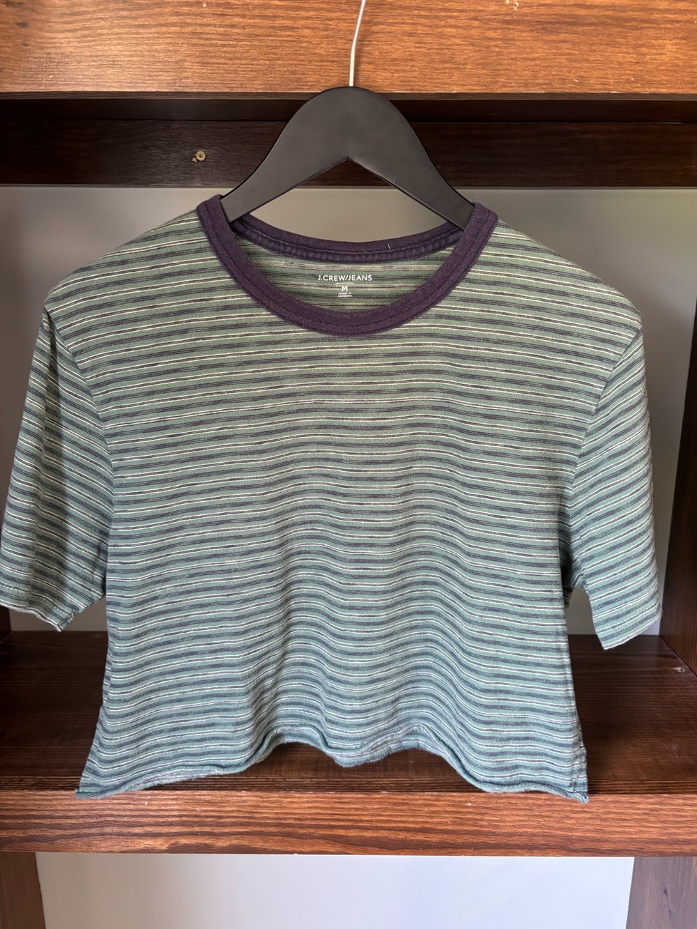 J. Crew Striped Green and Navy Crop Top